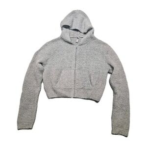 Skims Cozy Knit Teddy Cropped Zip Up Hoodie Gray Womens Small S/M